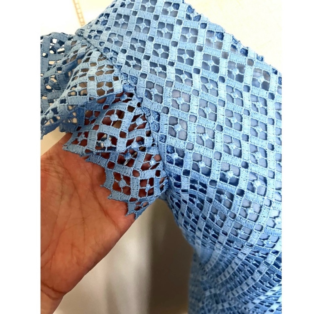 Draper James Blue Lattice Eyelet Lace Flutter Sleeve Dress - Picture 6 of 10
